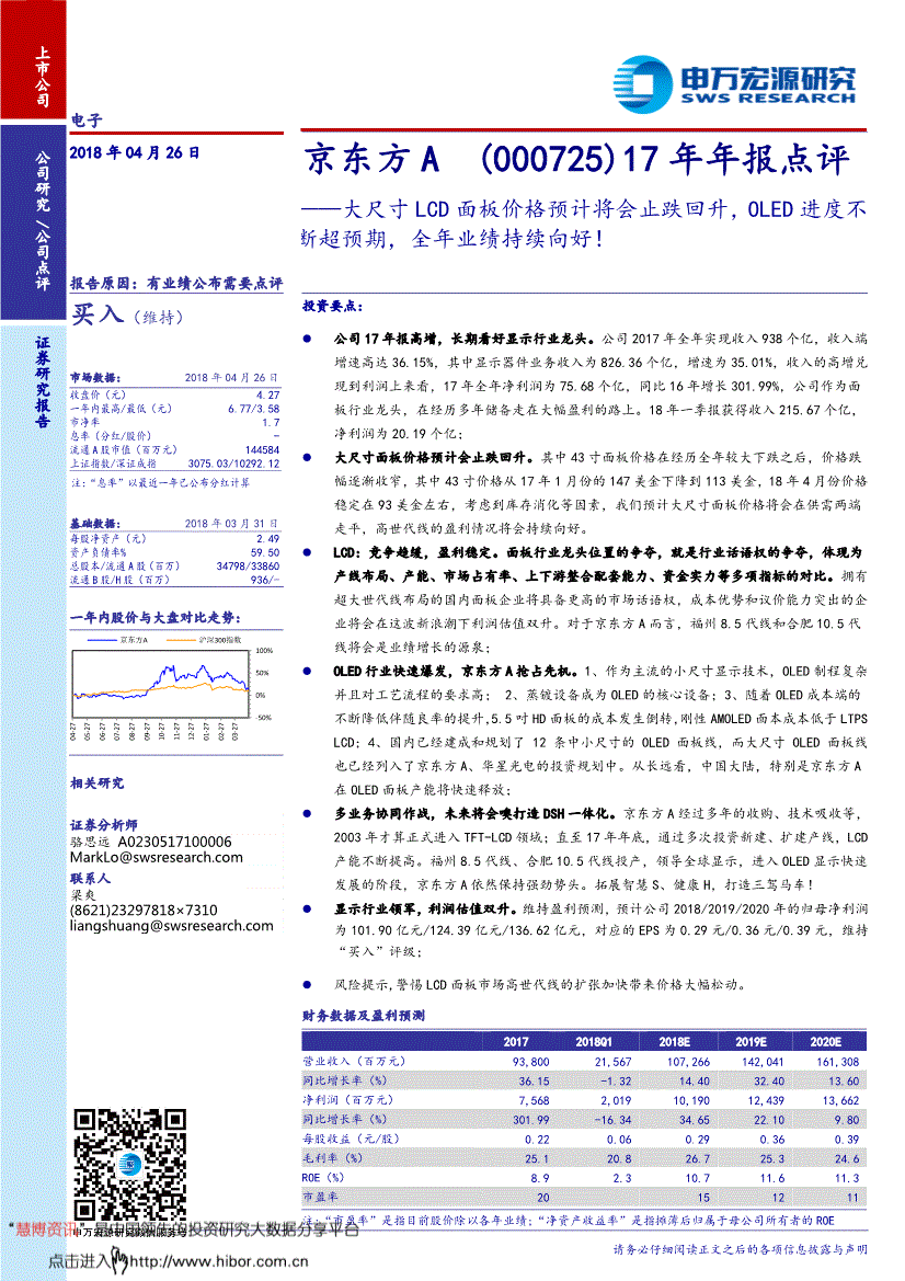 止跌回升OLED进度不断超预期全年业绩持续向好！-180426申万宏源-京东方A-000725-大尺寸LCD面板价格预计将会(图3)